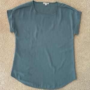 Zenana Outfitters Teal Women's Short Sleeve Cuffed Top. Round Neck. Size Medium